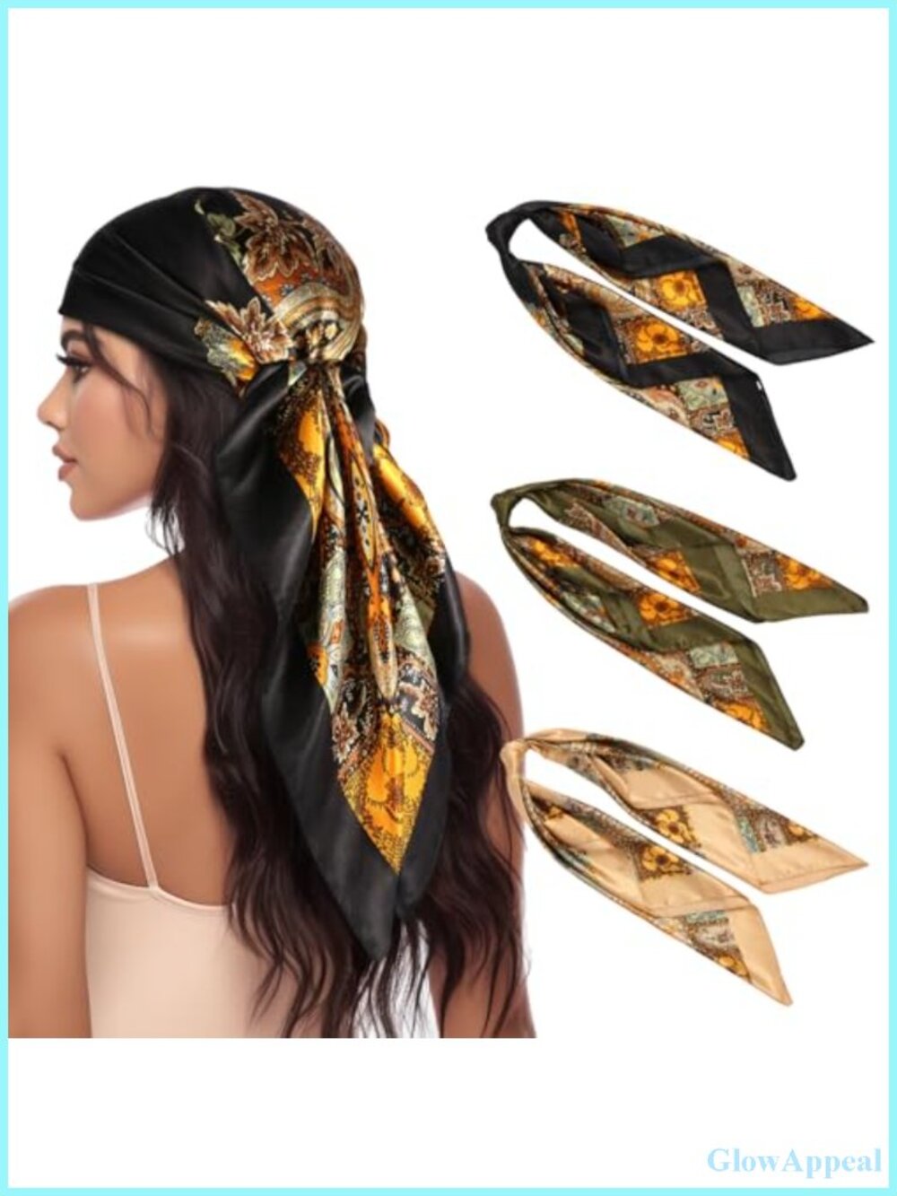 3 Pack Satin Hair Scarves for Women - 35" Large Square Silk Like Headscarf &